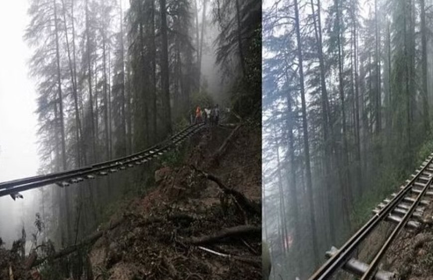 भूस्खलन के चलते विश्व धरोहर कालका-शिमला रेल मार्ग बुरी तरह क्षतिग्रस्त, हवा में लटकी रेल पटरी   