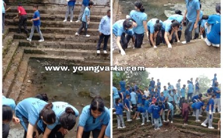 एवीएन स्कूल के आदर्श मोनाल इको क्लब से जुड़े विद्यार्थियों ने बाउड़ी की साफ सफाई की