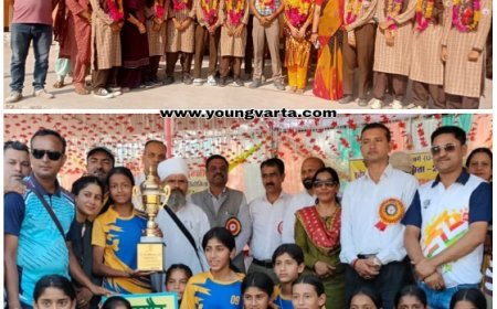 राज्य स्तर पर हैंडबॉल ट्रॉफी लेकर लोटी विजेता टीम का जोरदार स्वागत