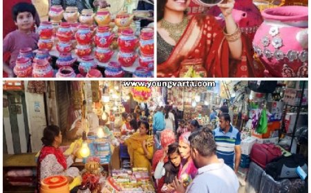 करवाचौथ पर्व के लिए बाजारों में खरीदारी के लिए महिलाओं की उमड़ी भीड़