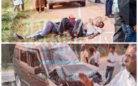 बिलासपुर के घुमारवीं में डिवाइडर से टकराई गाड़ी ,  शिलाई कॉलेज की कबड्डी टीम घायल 