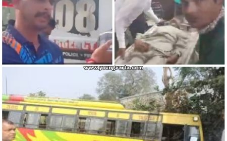 अनियंत्रित होकर नाले में जा गिरी निजी बस, हादसे में में 10 यात्री चोटिल 