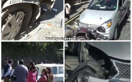 शिमला में दो गाड़ियों में जोरदार टक्कर,हादसे में चालक जख्मी 