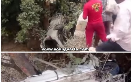 पैरामिट को तोडक़र नाले में गिरी कार, बुझ गया घर का इकलौता चिराग , एक युवक घायल 