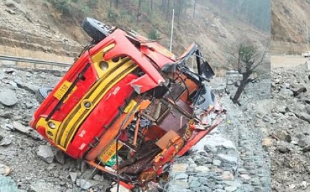 मंडी में निजी बस दुर्घटनाग्रस्त,हादसे में चालक-परिचालक चोटिल 