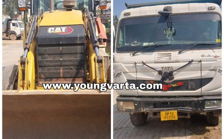 जिला पुलिस बद्दी ने वर्तमान चौक के पास अवैध खनन करते पकड़े एक जेसीबी और एक टिप्पर
