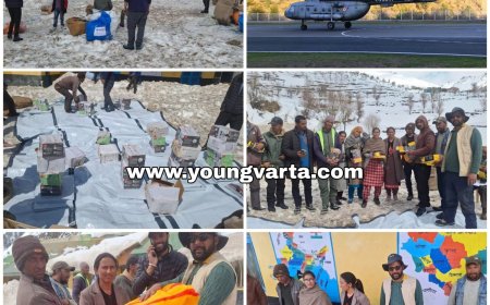 हिमस्खलन प्रभावित पांगी घाटी के कुमार गांव को हेलीकॉप्टर के माध्यम से भेजी गई राहत सामग्री : उपायुक्त 