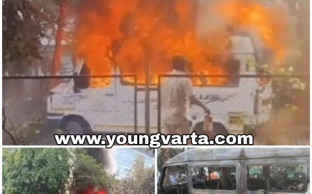 प्राइवेट कंपनी के कर्मचारियों को ले जा रहे टेंपो ट्रैवलर में लगी आग , जिंदा जले चार लोग 