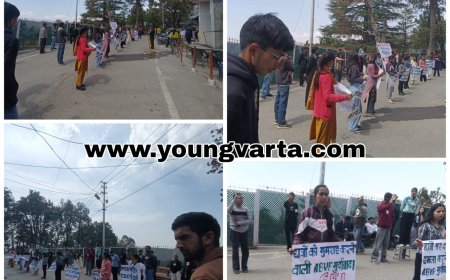 एचपीयू में एसएफआई ने एबीवीपी के खिलाफ किया धरना प्रदर्शन , विवि के प्रोफेसरों की राजनीतिक संलिप्तता को किया उजागर 