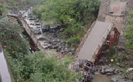 हिमाचल के कुल्लू में सीमेंट से लदा एक ट्रक पुल पर गुजरने से हाईवे का पुल धराशाही, वाहनों पर आवाजाही ठप