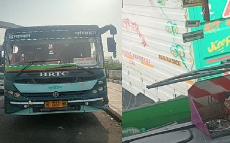 दिल्ली बॉर्डर के पास शरारती तत्वों ने एचआरटीसी बस पर हमला कर रॉड से तोड़ा आगे का शीशा