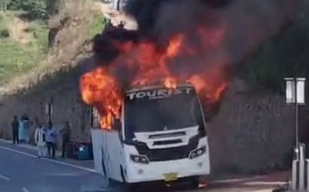 आगरा से मनाली जा रही पर्यटकों की लग्जरी बस में अचानक भड़की आग,पर्यटकों में मचा हड़कंप  