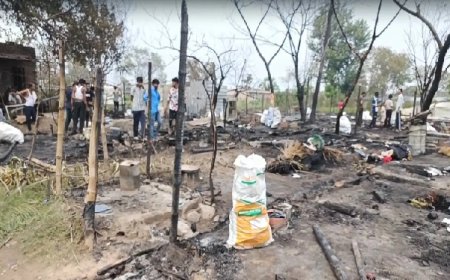 बद्दी के टोल बैरियर के समीप आग लगने से 23 झुग्गियां जलकर राख, घटना में लाखों रुपये का नुकसान