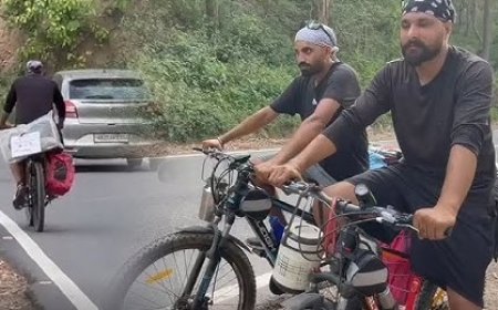 लोगों को पर्यावरण संरक्षण का संदेश देने के मकसद से भ्रमण पर निकले पंजाब के दो युवा साइकलिंग  