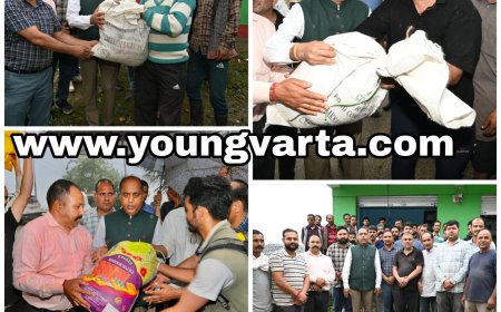 व्यापार मंडल चैलचौक के सौजन्य से खनेरी में 25 और सुराह में 40 आपदा प्रभावितों को जयराम  ठाकुर ने वितरित की राशन किटें
