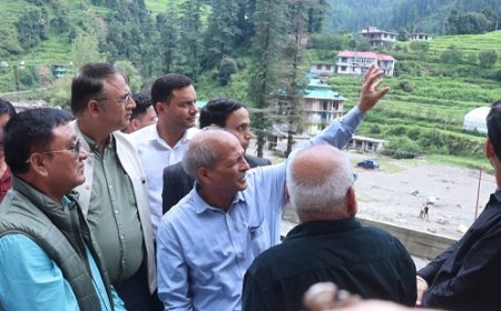 केंद्रीय दल ने सराज क्षेत्र में आपदा प्रभावित स्थलों का दौरा कर राजस्व मंत्री से की चर्चा