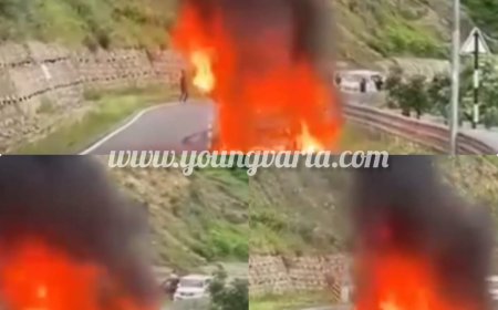 एनएच 707 पांवटा-शिलाई पर बर्निंग ट्रेन बनी कार , देखते ही देखते आग के गोले बदली गाड़ी , कार में सवार थे चार लोग 