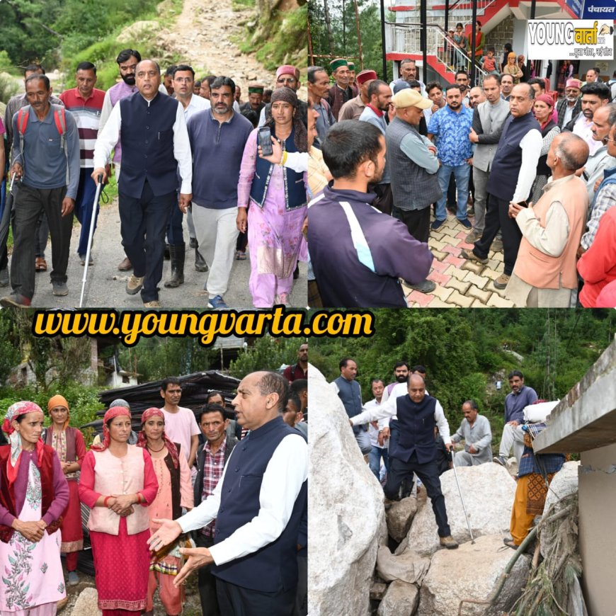 खतरनाक रास्तों से 05 किमी पैदल चलकर प्रभावित गांव डेजी पहुंचे जयराम ठाकुर ,  जहां से 11 लोग लापता हुए वहां नहीं मिली फौरी राहत 