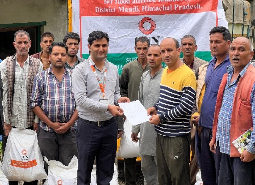 सनफार्मा कम्पनी ने मंडी बाढ़ प्रभावित परिवारों कों वितरित किया राशन