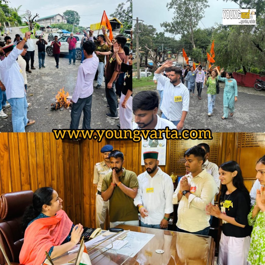 प्रदेश सरकार की जॉब ट्रेनी पॉलिसी के विरोध एबीवीपी ने नाहन में फूंका मुख्यमंत्री का पुतला 