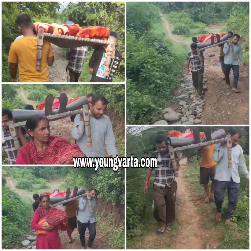 डिलीवरी के बाद नवजात शिशु के साथ चारपाई पर घर पहुंची महिला , 78 साल बाद भी सलानी कटोला पंचायत को नहीं मिली सड़क