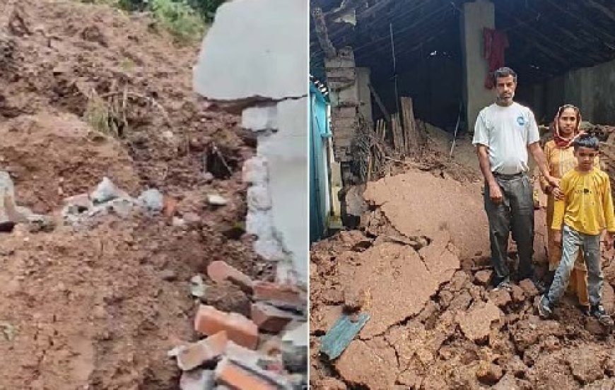 कोटला में बल्लाह की पहाड़ी दरकी,मकानों में मलबा घुसने से सारा सामान दबा