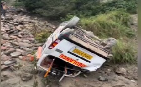 अनियंत्रित होकर गहरी खाई में गिरी एंबुलेंस, मरीज सहित तीन लोगों की माैत, दो घायल