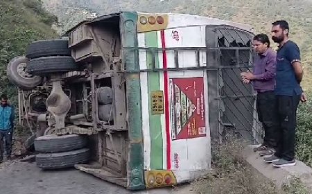 धाली के समीप एचआरटीसी की बस दुर्घटनाग्रस्त,हादसे में एक यात्री चोटिल 