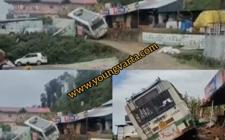 शिमला से धर्मशाला जा रही एचआरटीसी बस दुर्घटनाग्रस्त , ड्राइवर की सूझ-बूझ से बची यात्रियों की जान 