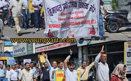 नाहन में सड़कों पर उतरे प्राथमिक शिक्षक , विभाग के फैसले से नाराज अध्यापकों ने किया प्रदर्शन 