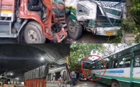 टनल में खड़े ट्रक से टकराई एचआरटीसी बस , छह यात्री घायल , कुल्लू से शिमला जा रही थी निगम की बस