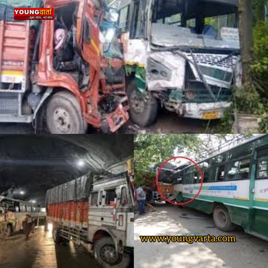 टनल में खड़े ट्रक से टकराई एचआरटीसी बस , छह यात्री घायल , कुल्लू से शिमला जा रही थी निगम की बस 