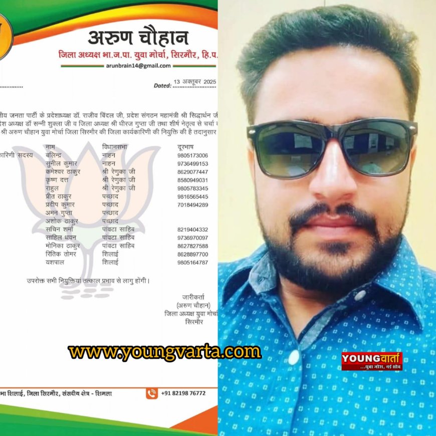 सचिन शर्मा भाजपा युवा मोर्चा जिला कार्यकारिणी में शामिल , भाजयुमो ने की जिला कार्यकारिणी की घोषणा