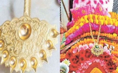 आस्था : एक श्रद्धालु ने मां ज्वालामुखी के चरणों में करीब एक किलो सोने का नौ मुखी आरती दीपक किया भेंट