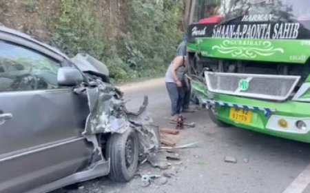 शंभूवाला के समीप  निजी बस व कार के बीच जोरदार टक्कर, हादसे में कई लोग चोटिल 