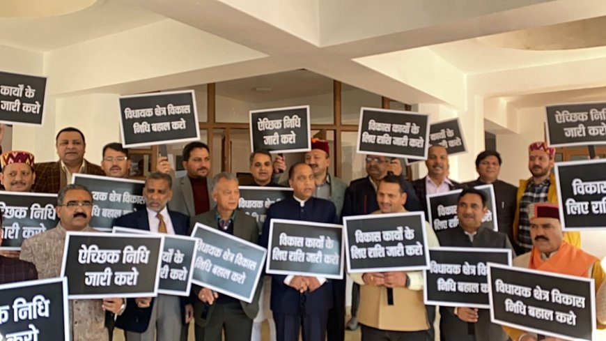 सदन की कार्यवाही शुरू होने से पूर्व विधानसभा परिसर में भाजपा विधायकों ने सरकार के खिलाफ खोला मोर्चा