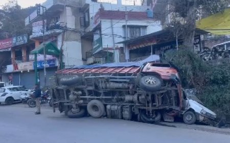 सडक़ किनारे पार्क 2 गाडिय़ों और स्कूटी पर पलटा हाई-वे,दो गाडिय़ां और एक स्कूटी बुरी तरह क्षतिग्रस्त