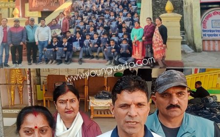 स्कूल शिक्षिका रजनी कश्यप ने 450 स्कूली बच्चों को दिए मुफ्त स्वेटर , शमशेर स्कूल  के बच्चों को उपलब्ध करवाई गर्म स्वेटर