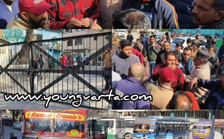 टाइमिंग को लेकर उलझे एचआरटीसी और निजी बस ऑपरेटर , निगम कर्मियों ने बंद किया नाहन बस अड्डे का गेट 