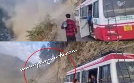 चलती बस के आगे अचानक हुआ भूस्खलन , हिमाचल के मंडी जिला का है मामला , ऐसे टला बड़ा हादसा 