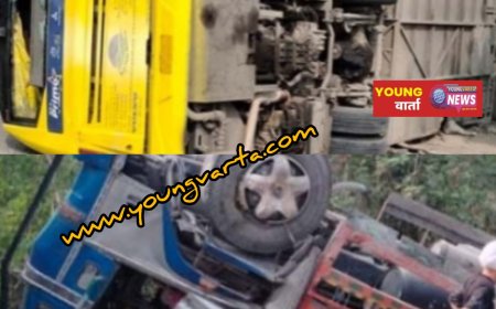 अनियंत्रित होकर सड़क किनारे खड़े ट्रक से टकराई हरियाणा नंबर की बस , एक की मौत , दो घायल