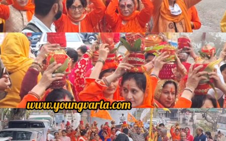 हिंदू नव वर्ष पर हनुमान मंदिर से काली स्थान मंदिर तक निकाली गई कलश यात्रा  