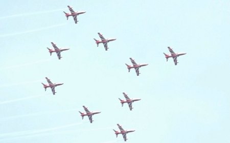 वायु सेना के एयर शो के दूसरे दिन भी उमड़े हजारों लोग,सूर्य किरण एरोबेटिक टीम के 9 विमानों के करतबों ने किया आश्चर्यचकित