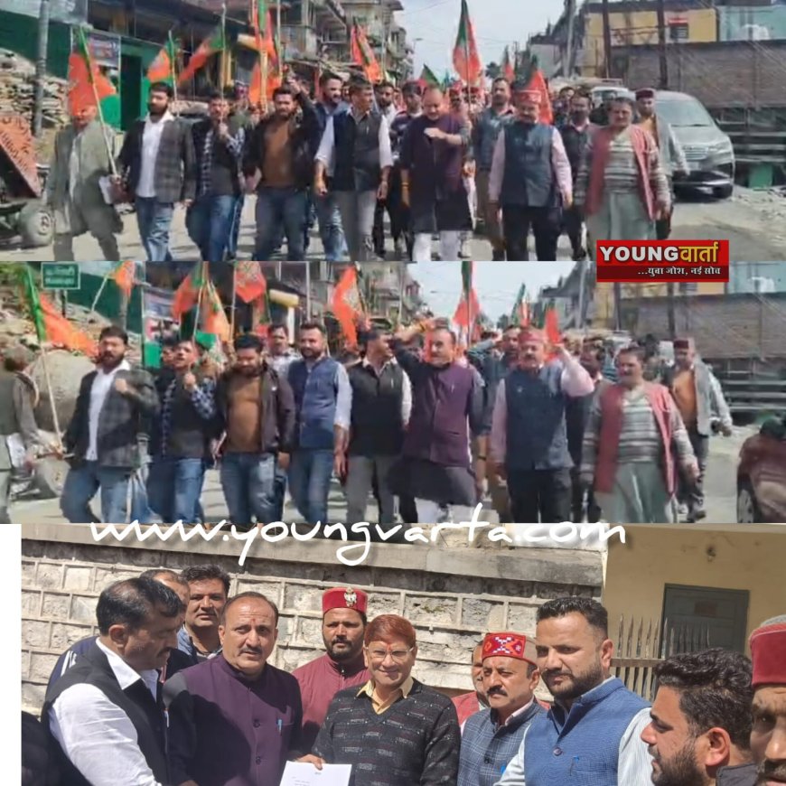 शिलाई अवैध पेड़ कटान के खिलाफ सड़कों पर उतरी भाजपा , एसडीएम की मार्फ़त  राज्यपाल को भेजा ज्ञापन 