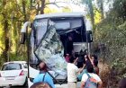 NH 707 खजुरना पुल के पास बस और ट्रक की टक्कर में शीशा तोड़कर निकाले यात्री