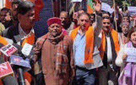 शिमला में सुक्खू सरकार के ख़िलाफ़ भाजपा का धरना प्रदर्शन, सरकार को 10 गारंटी को लेकर घेरा 