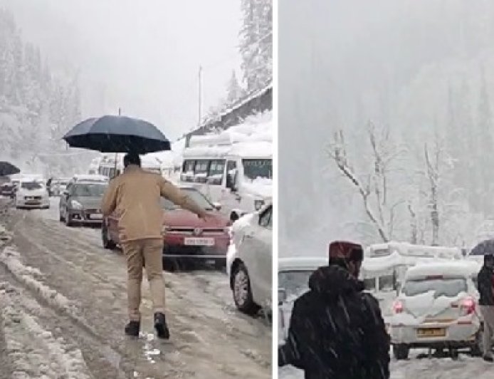 अटल टनल के साउथ पोर्टल से धुंधी तक बर्फबारी ने सैर सपाटे को निकले पर्यटकों की बढ़ाई दिक्कतें  