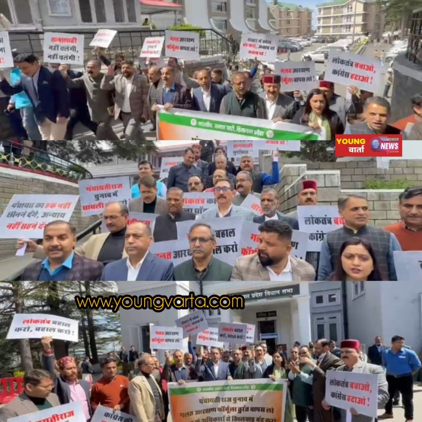 हिमाचल प्रदेश विधानसभा परिसर में भाजपा का प्रदर्शन , पंचायत चुनाव में देरी के आरोप, सुक्खू सरकार पर साधा निशाना