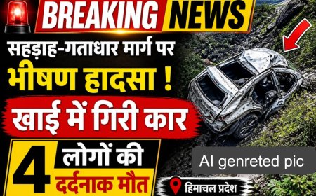 अनियंत्रित होकर गहरी खाई में गिरी कार , एक शिक्षिका सहित चार लोगों की मौके पर ही मौत 