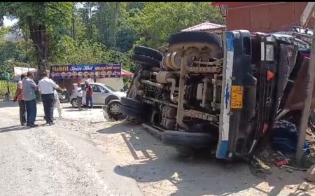 नाहन के खजुरना पुल के पास ट्रक पलटा, 4 लोग घायल